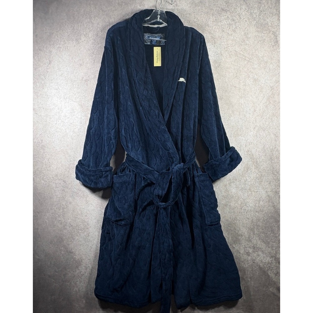 Tommy Bahama Island‎ Sleepwear Plush Robe Mens Size L-XL Navy Blue Belted NEW